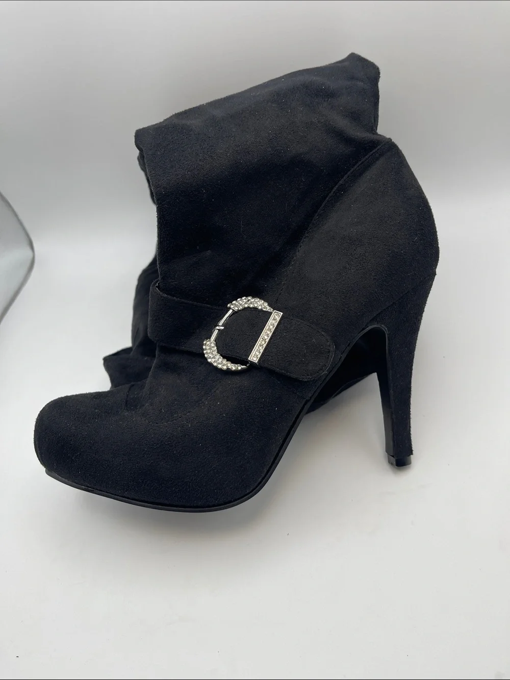 Rue21 Black Over-the-Knee Stiletto Boot with Rhinestone Buckle